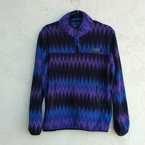 KAVU Aztec Print Fleece Snap Button Sweater Size L